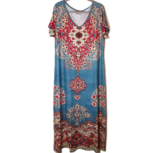 Maxi Dress XXL NEW Short Sleeve Stretchy Comfort - Picture 1 of 8